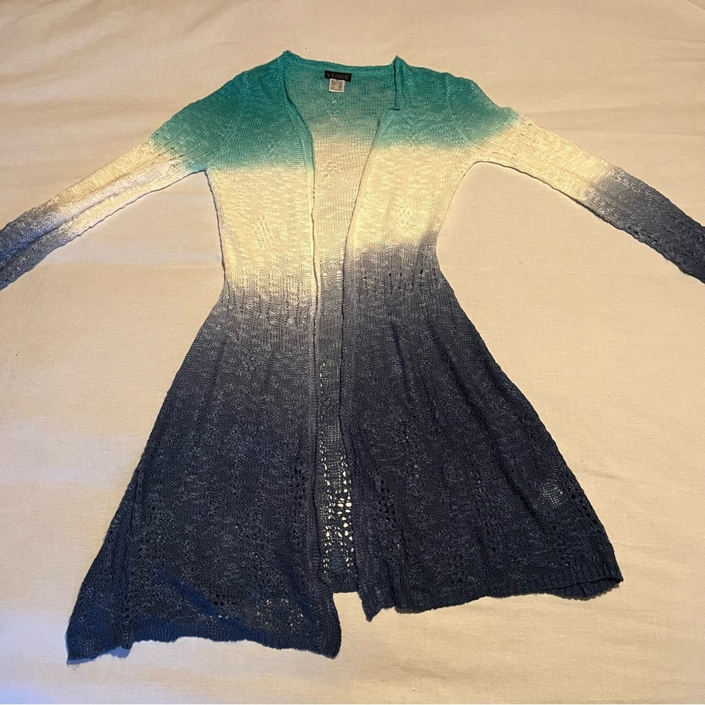 Venus Womens Shirt Blue White XS Long Blouse Shawl
